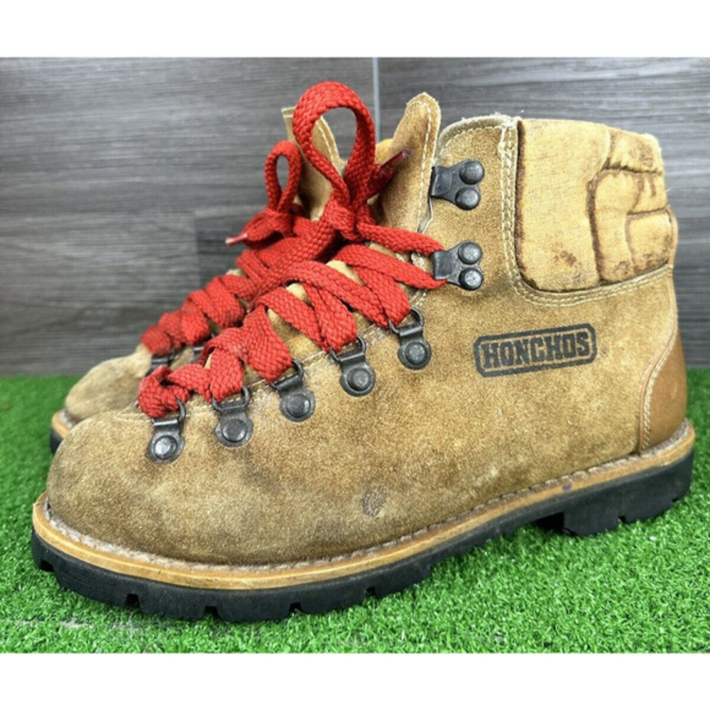 Vintage Honcho HIKING TAN SUEDE BOOTS VIBRAM MOUNTAINEER MEN’S‎ 6 LADY 7.5 M